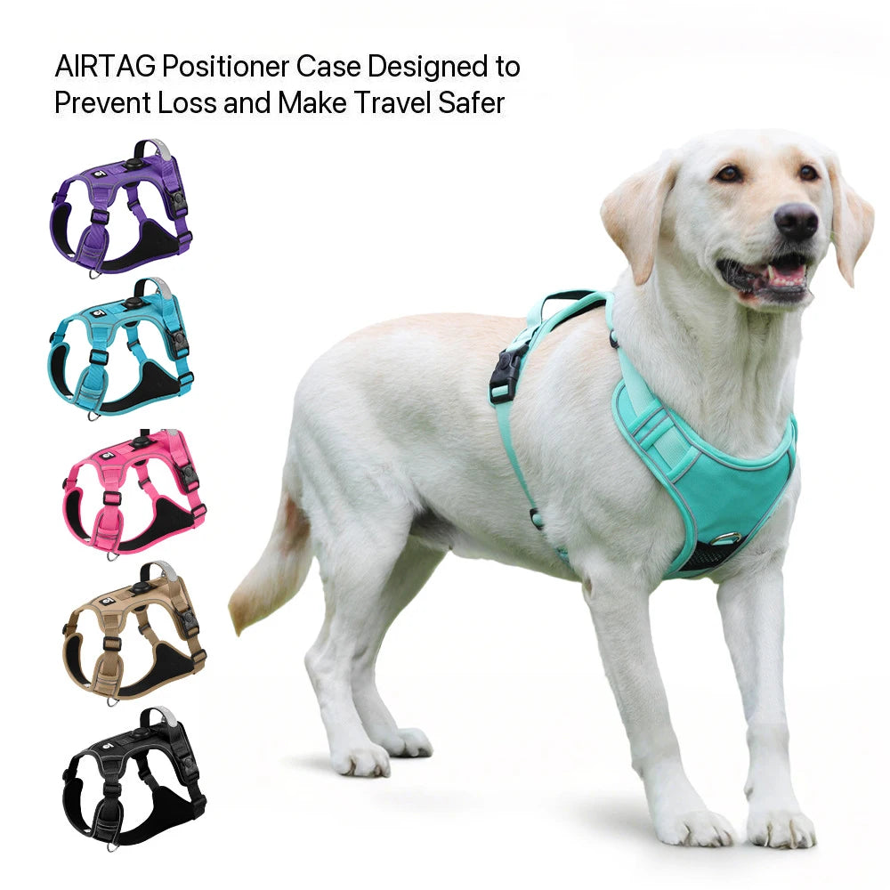 Airtag Holder Harness for Medium Large Dog Escape-Proof Reflective Vest with GPS Tracker Pocket, Adjustable Breathable Mesh