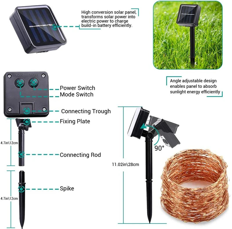 LED Solar Light Outdoor Garden Fairy String Light Led Twinkle Waterproof Lamp for Christmas Patio Tree Party 6m/12m/23m/33m