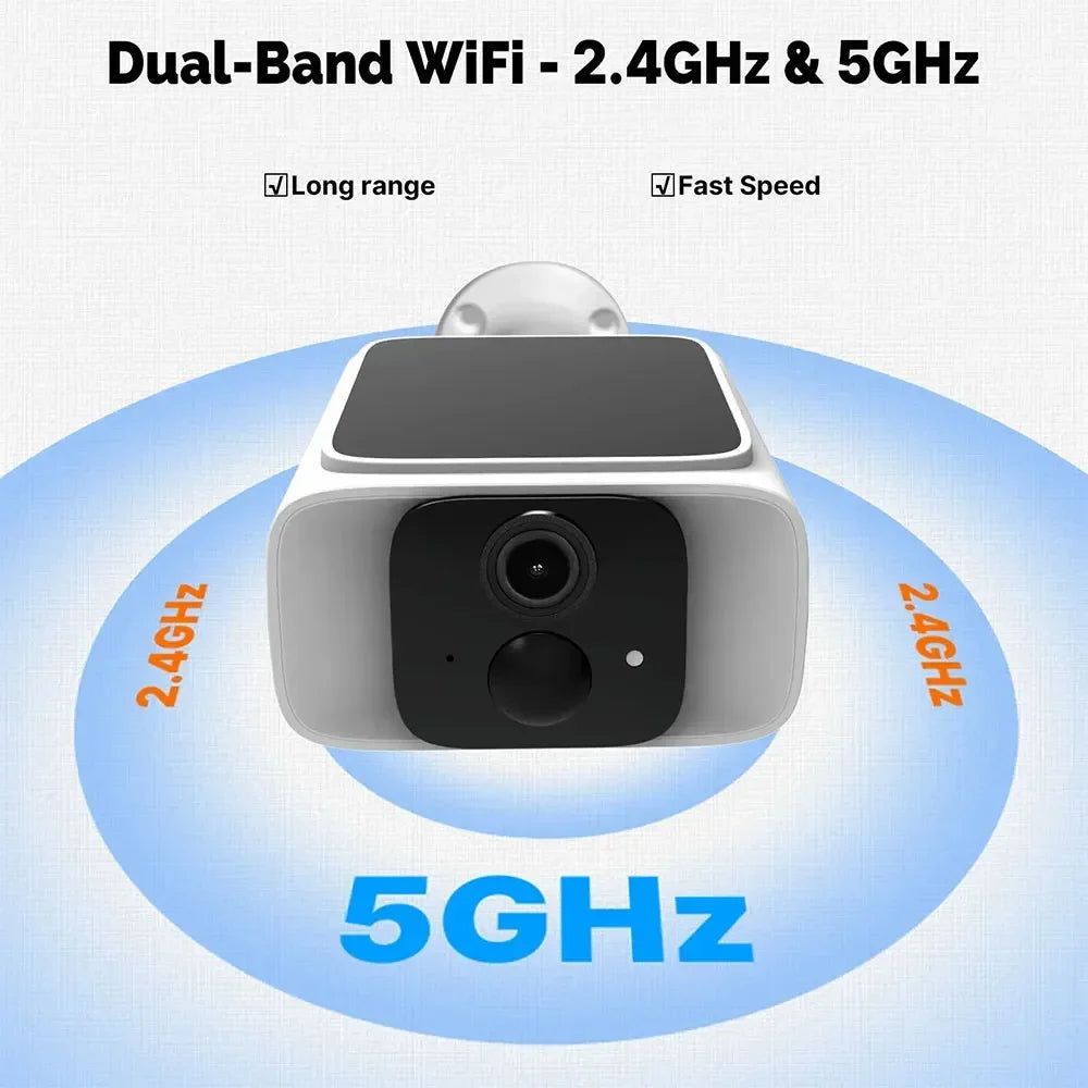 2K Solar Security Camera Wireless Outdoor 2.4/5G WiFi Cameras for Home with Fix Solar Panel Two-Way Talk Waterproof Surveillance