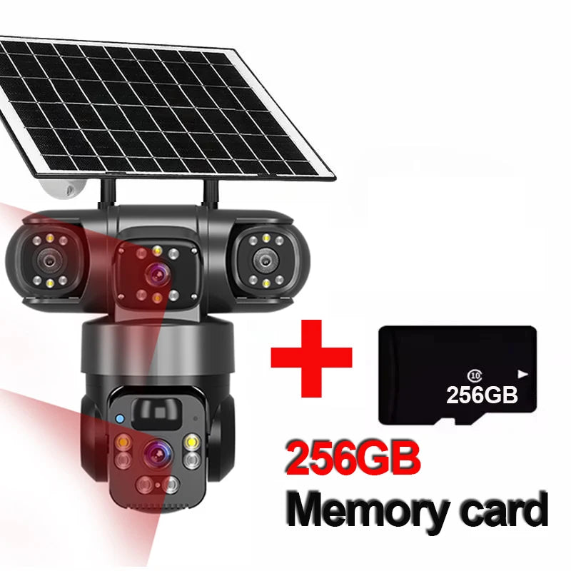 Solar Camera Outdoor Three Lens Three Screens PTZ IP Camera PIR Human Detect CCTV Security Built-in Battery 15MP 8K WIFI Camera