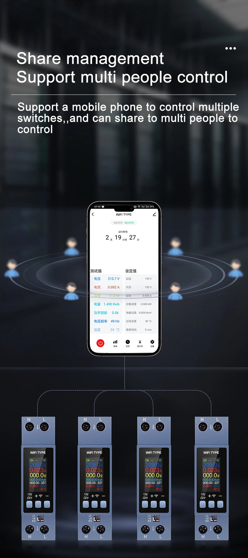 Tuya WiFi 8 In1 Smart Circuit Breaker Power Meter AC 85-290V Smart Switch Energy Meter APP Control with LCD Voltage Protection