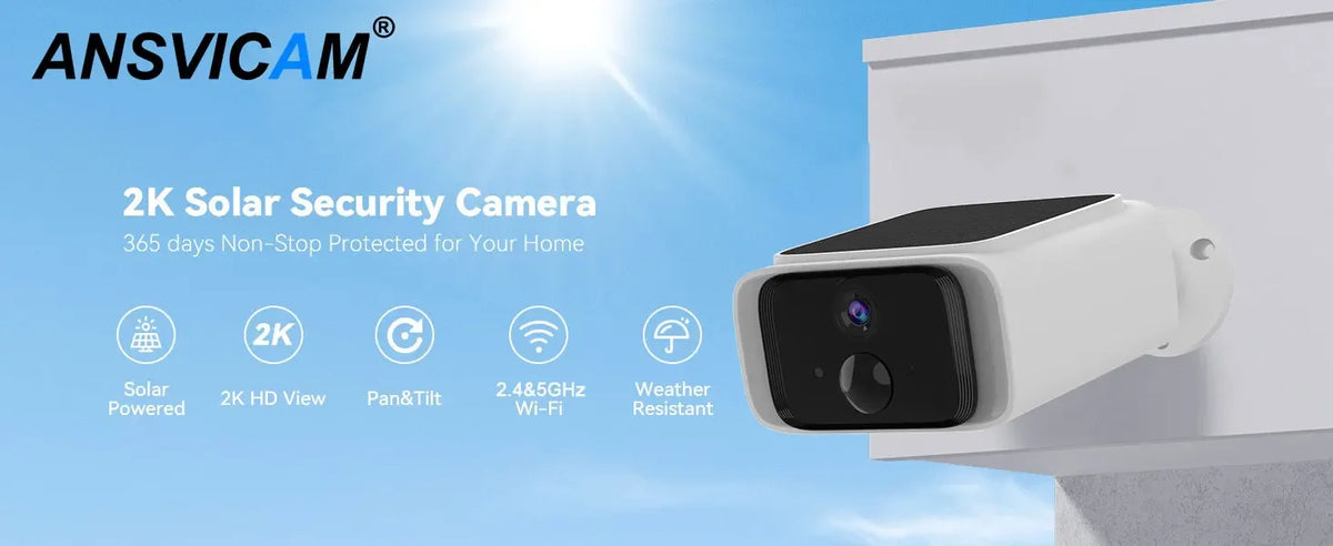 2K Solar Security Camera Wireless Outdoor 2.4/5G WiFi Cameras for Home with Fix Solar Panel Two-Way Talk Waterproof Surveillance