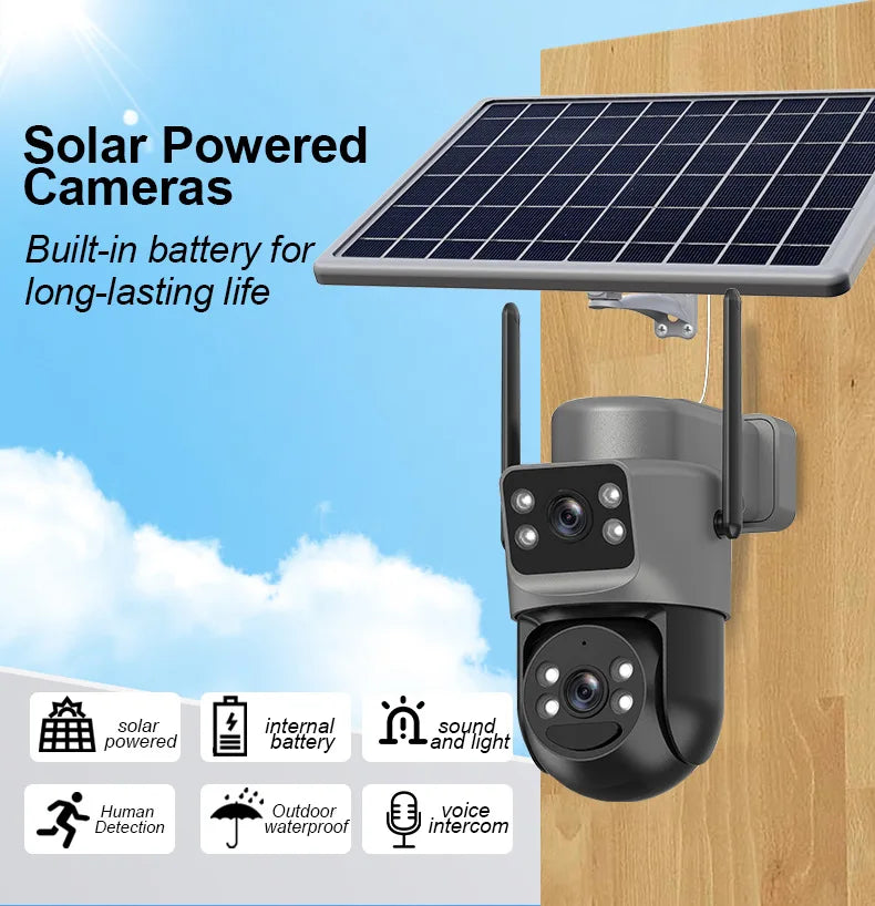 2.8'' 8MP Solar Camera Outdoor Dual Lens Wireless WIFI Surveillance IP Camera PIR Human Detection Solar Security CCTV Cam