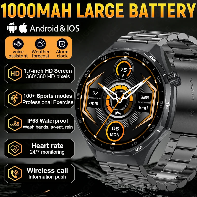 LIGE 2026 Smart Watch For Men IP68 Waterproof Sports Bluetooth Call Watch Smart Heart Rate Blood Oxygen Clock For Android IOS
