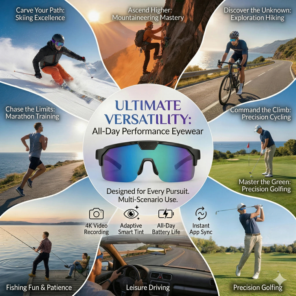 2026 New AI Camera Glasses, 1200P HD Video Recording, 30MP Photo Shooting, Voice Assistant, WiFi Sync for Cycling Hiking Travel