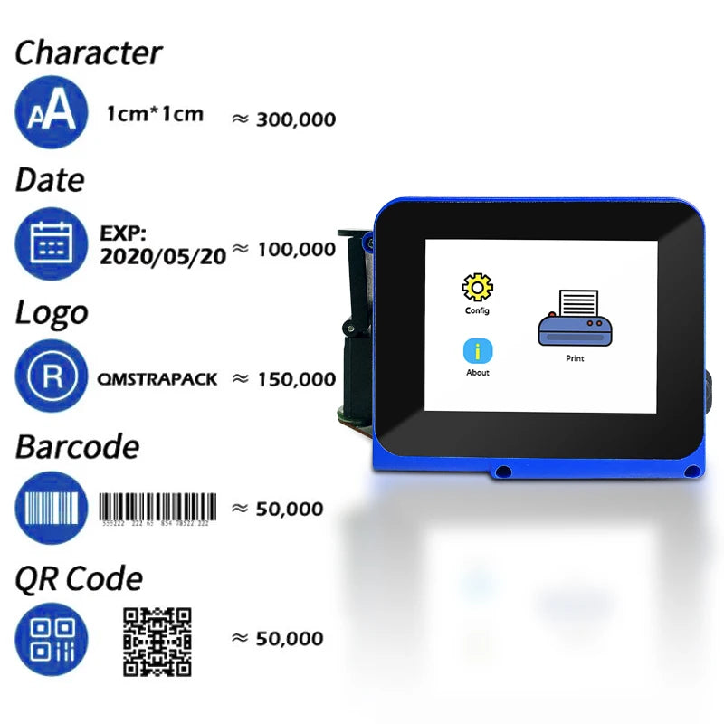 Mini Date Printer Inkjet Portable Coding Machine Bottle Box Plastic Bags Logo Text QR Code Serial Number