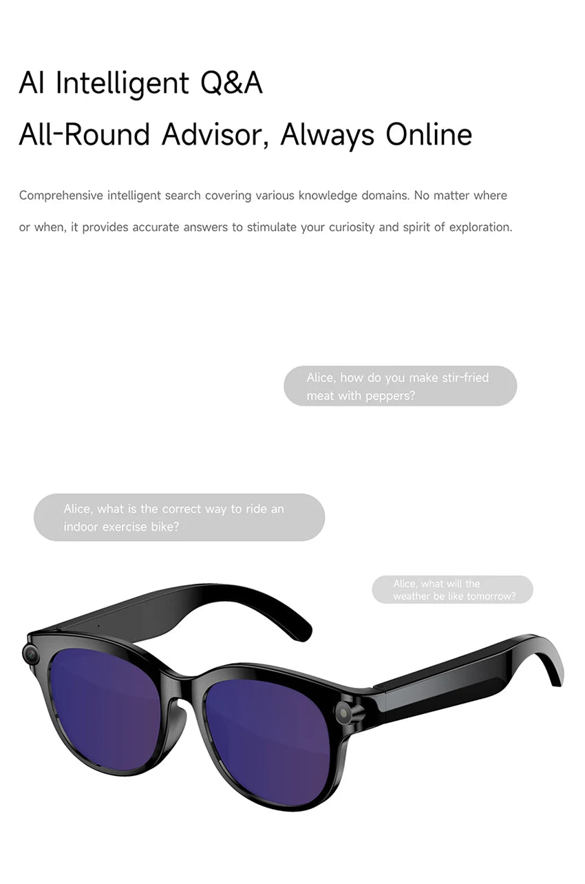 M89-S AI Smart Glasses Equipped with High-Definition 1080P Camera Translation AI Voice Assistant Music Playback and LED Lighting