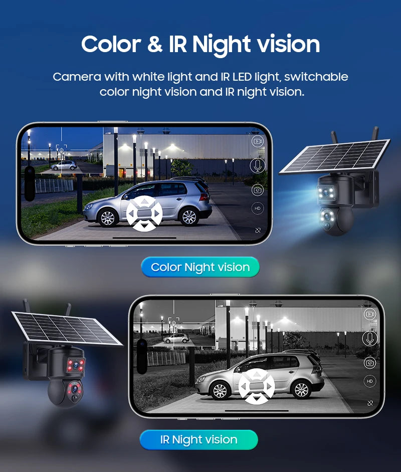 6MP Ubox APP Solar Power Dual Lens WIFI IP Camera Full Color AI Humanoid Detection Home Security CCTV Monitor