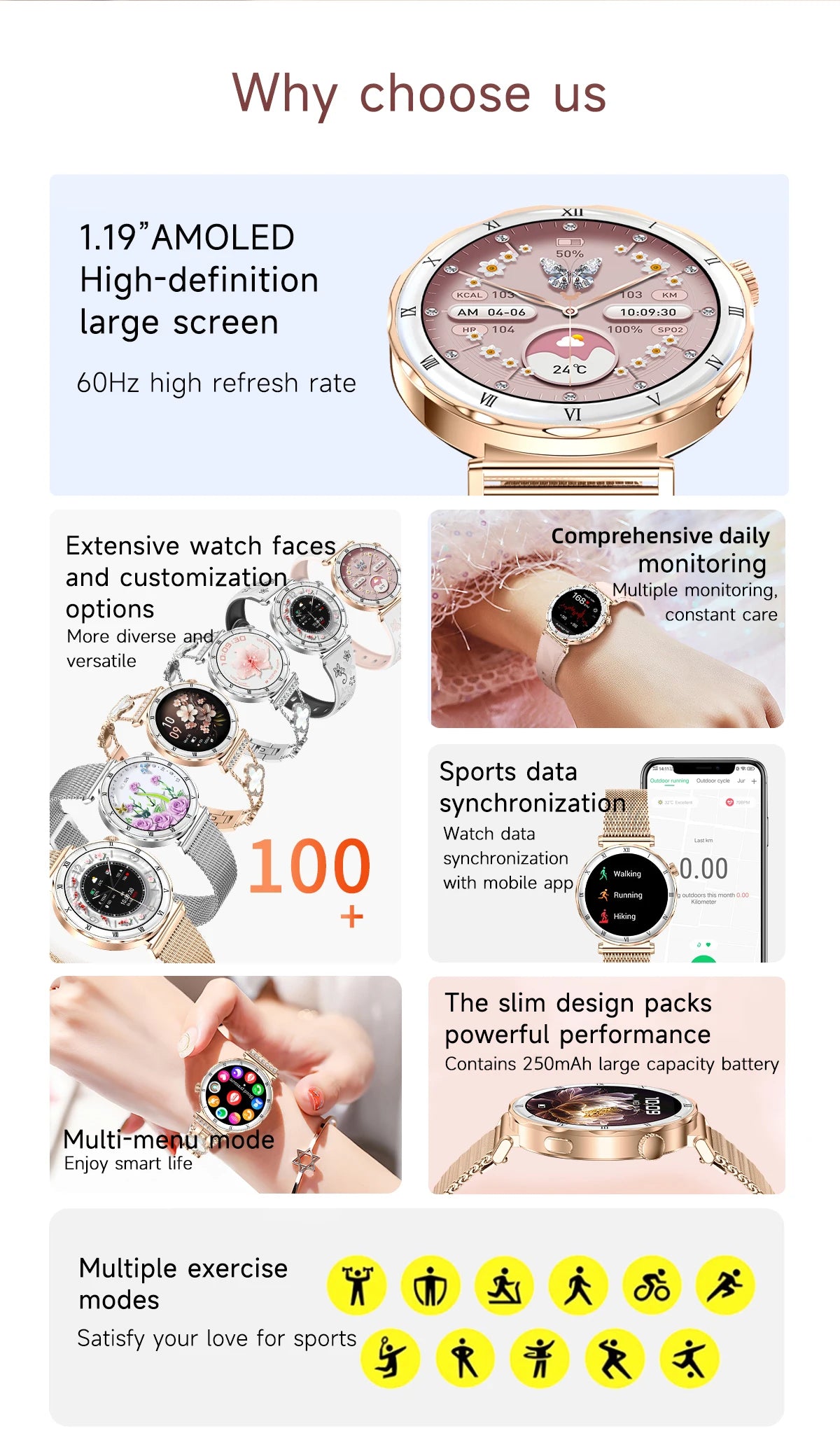 LIGE 2026 New Smartwatch Women 1.19" AMOLED Screen Always On Display Bluetooth Call Waterproof Lady Smart Watch For Android iOS