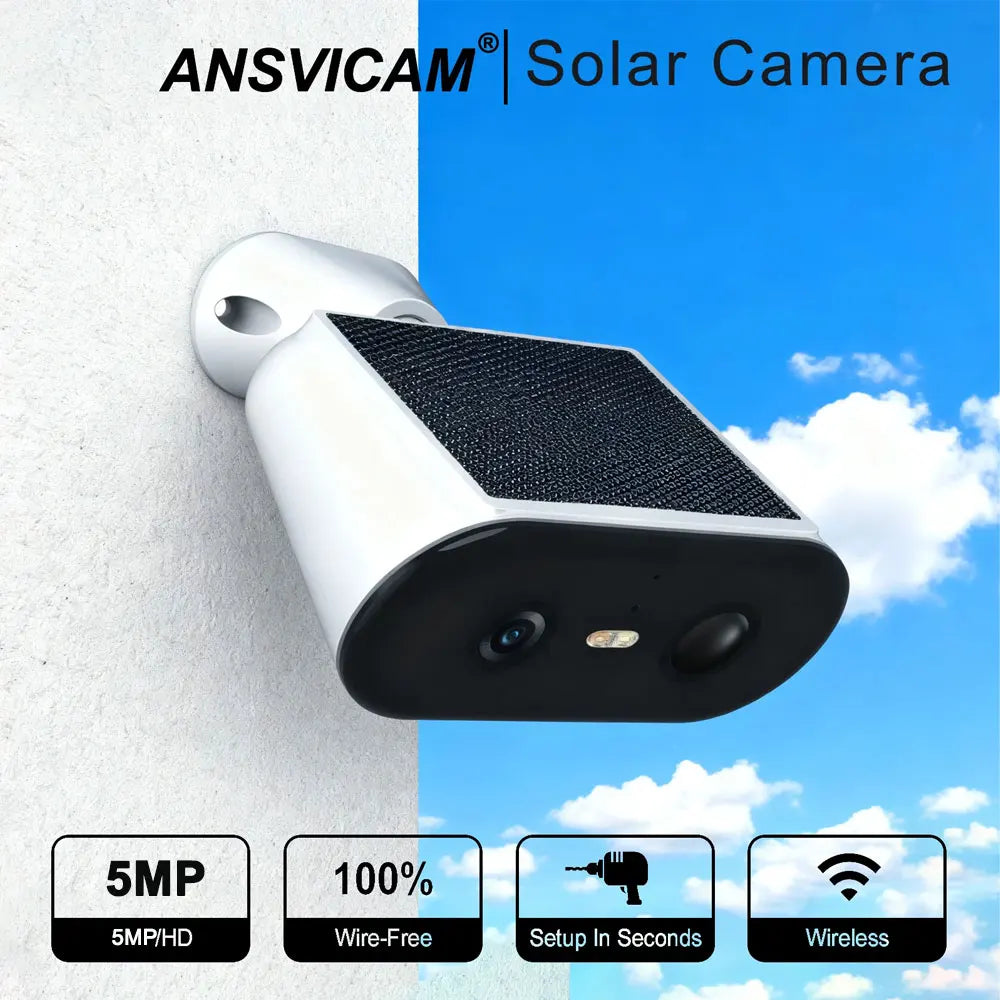 ANSVICAM 2K Solar Camera Built-in Battery 5MP 5G WIFI Security Camera Long Time Standby Color Night Vision Outdoor Wireless Cam