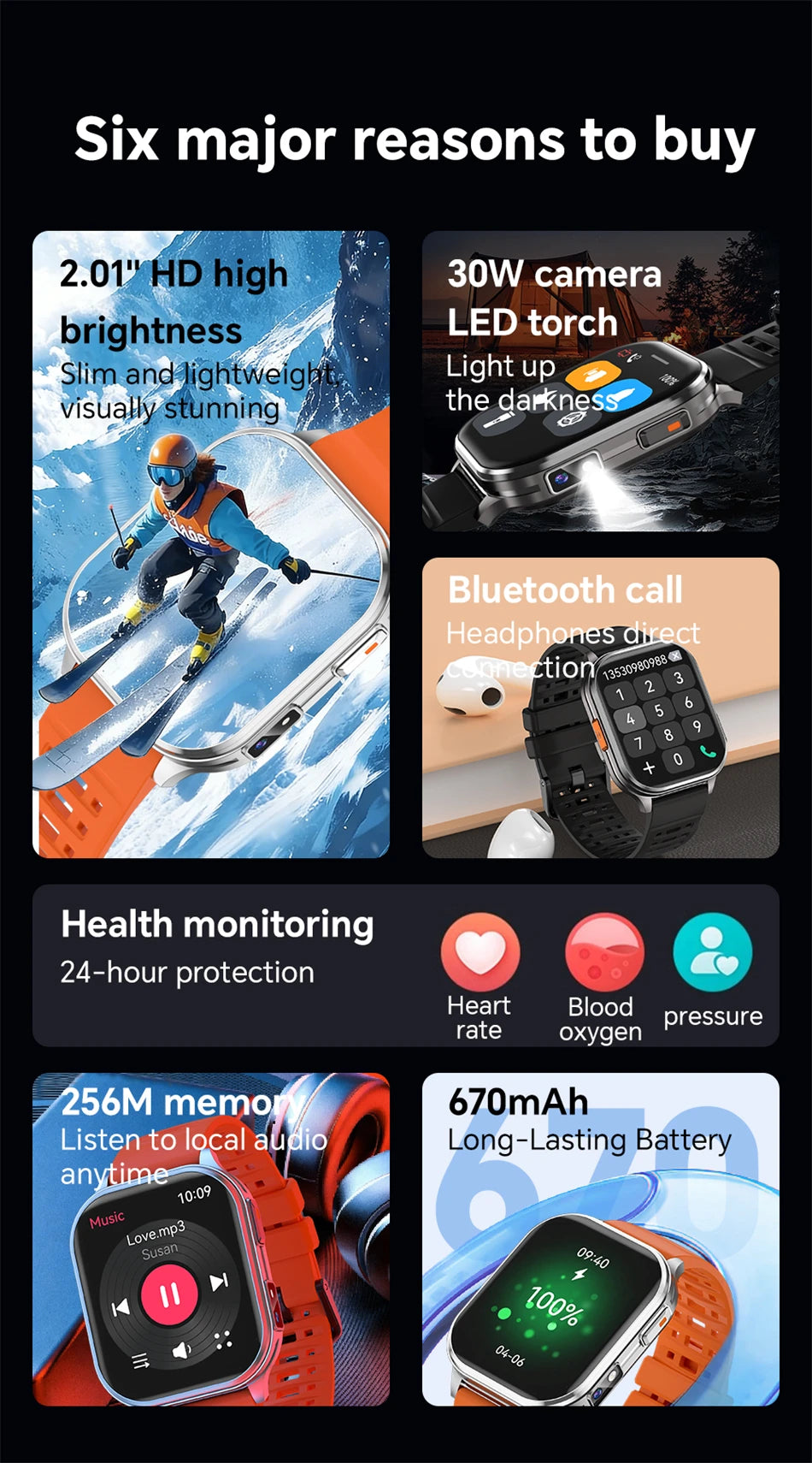 2026New Smart Watch With Camera Men Women Photos Record Video Health Sports Fitness IP68 Waterproof BT Call Recording Smartwatch