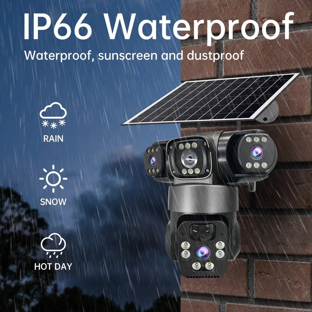 Solar Camera Outdoor Three Lens Three Screens PTZ IP Camera PIR Human Detect CCTV Security Built-in Battery 15MP 8K WIFI Camera