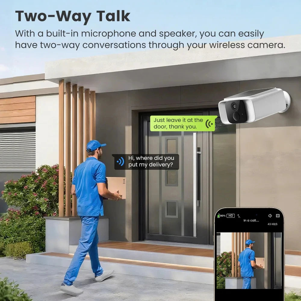 2K Solar Security Camera Wireless Outdoor 2.4/5G WiFi Cameras for Home with Fix Solar Panel Two-Way Talk Waterproof Surveillance
