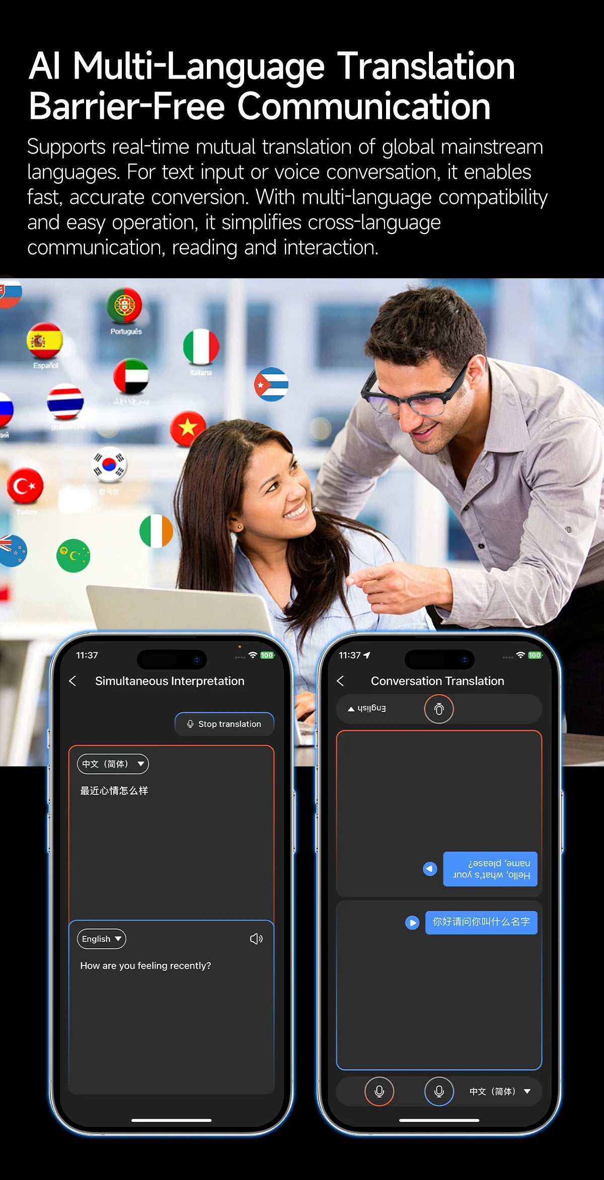 2026 New AI Smart Glasses 800W HD Camera Glasses Photo Recognition Video Record Translation Call Waterproof Sunglasses Men Women