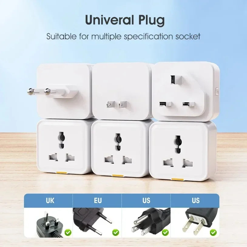16A Tuya WiFi Smart Plug Travel Conversion Socket UK EU US Standard Power Monitor Timer Remote Control Smart Home Outlet