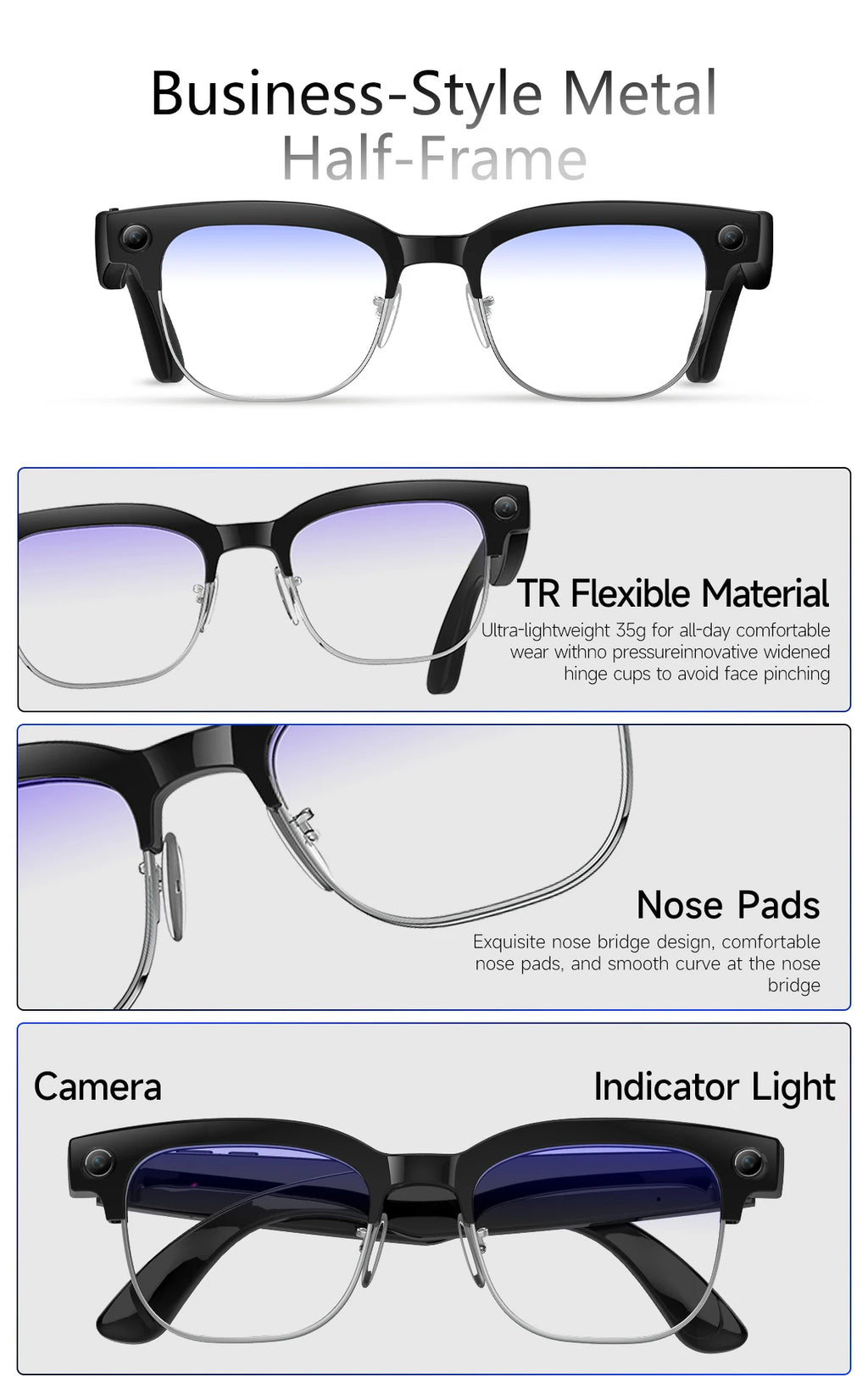 2026 New AI Smart Glasses 800W HD Camera Glasses Photo Recognition Video Record Translation Call Waterproof Sunglasses Men Women