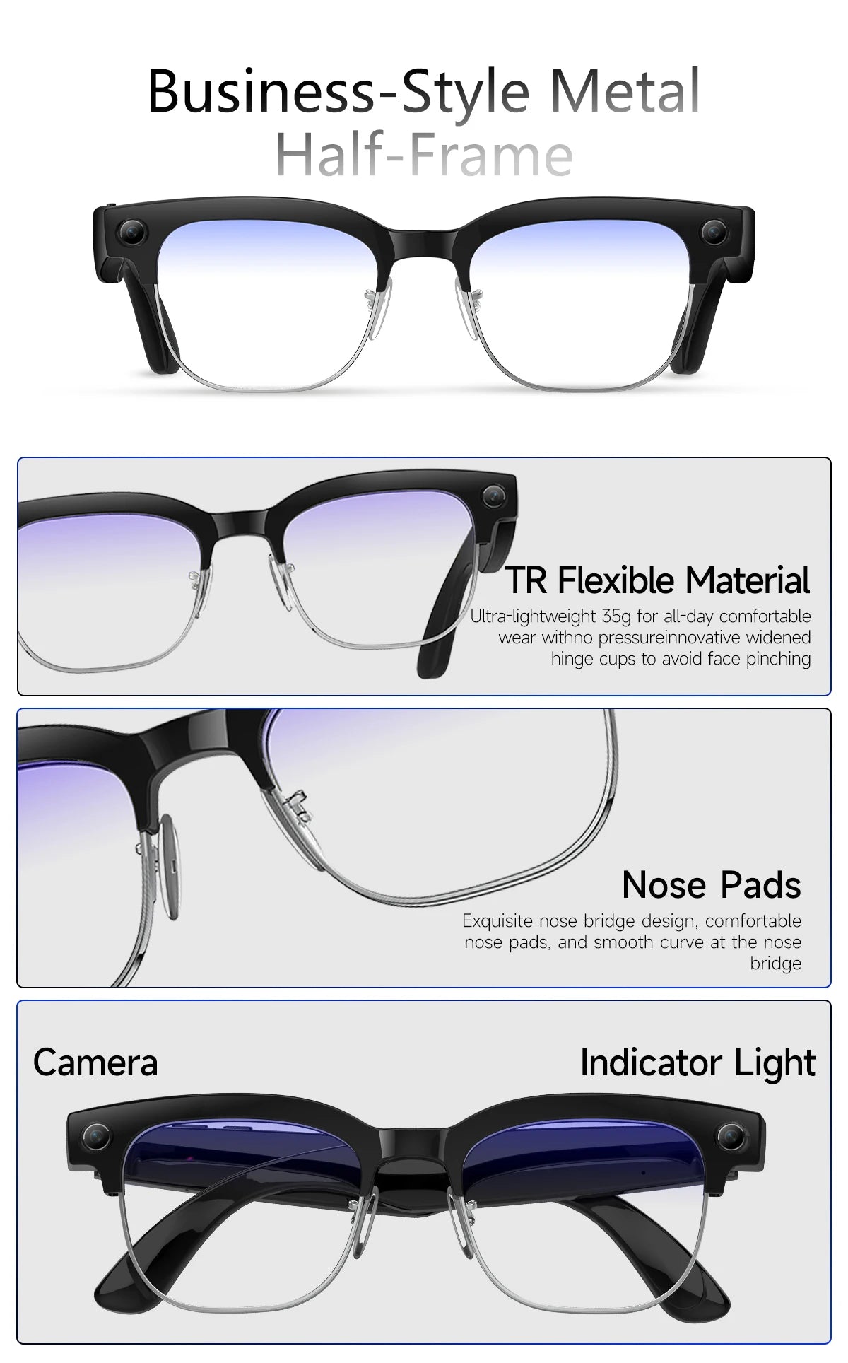 2026 New AI Smart Glasses 800W HD Camera Glasses Photo Recognition Video Record Translation Call Waterproof Sunglasses Men Women
