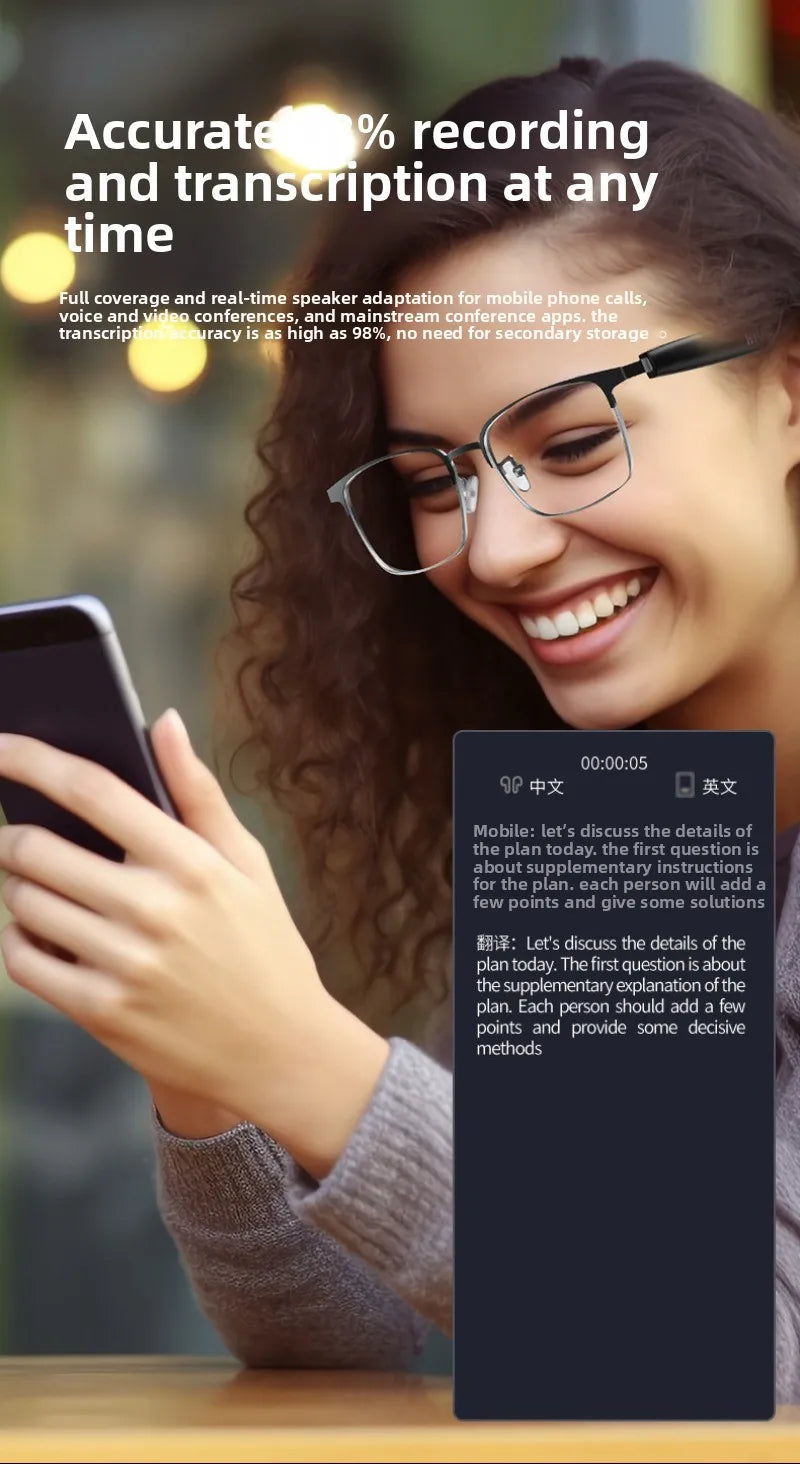 Bluetooth smart AI glasses simultaneous interpretation of 144 languages real-time wireless translation of headset calls