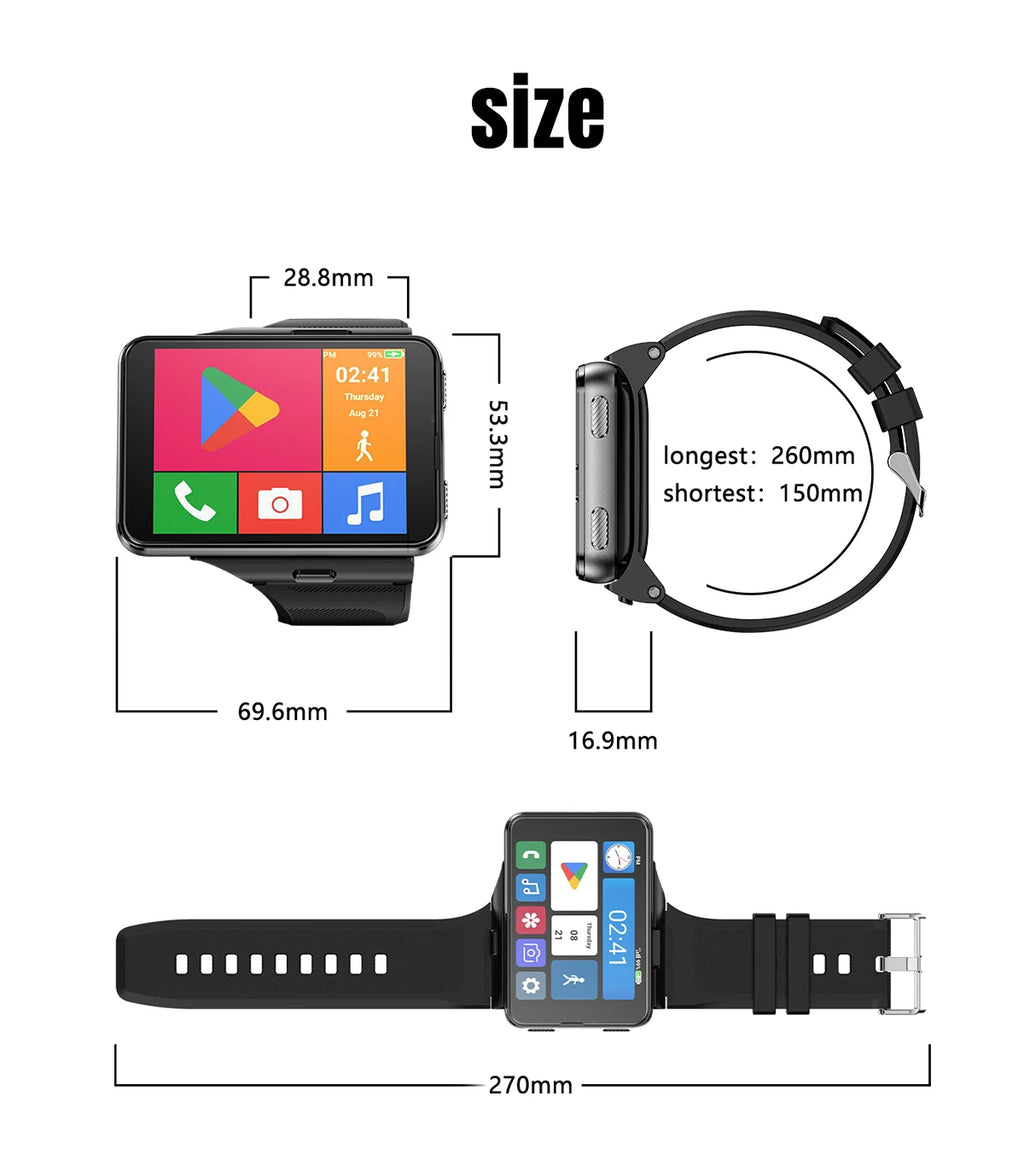 2026New 4G Sports SmartWatch S999 2.88 Inch Quad Core Android 9.0 OS Smartwatch 2300 MAh 13MP Camera 4GB/64GB Heart Rate Monitor