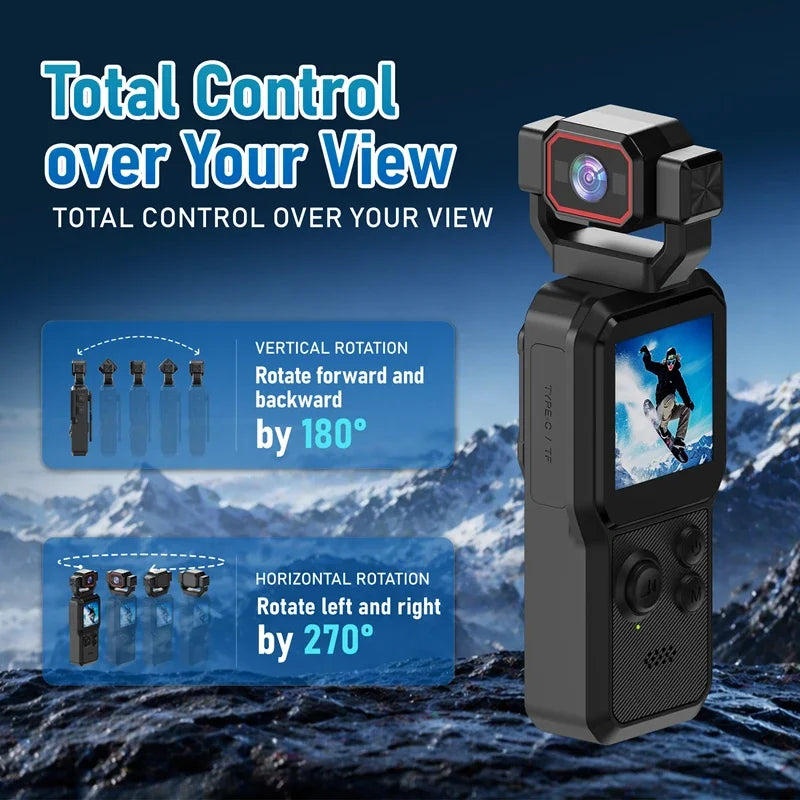 Lenovo 2026 New 1080P HD Action Camera with Screen Wi-Fi Rotating Lens Night Shooting Flash Portable Handheld Vlog Recorder
