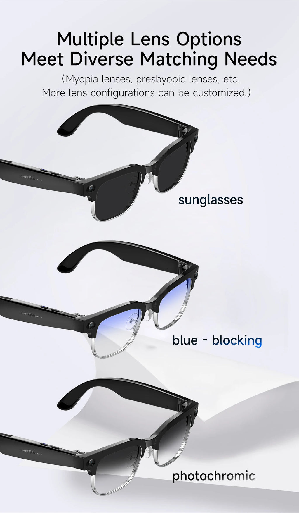 2026 New AI Smart Glasses 800W HD Camera Glasses Photo Recognition Video Record Translation Call Waterproof Sunglasses Men Women