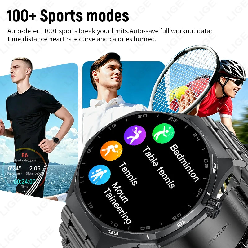 LIGE 2026 Smart Watch For Men IP68 Waterproof Sports Bluetooth Call Watch Smart Heart Rate Blood Oxygen Clock For Android IOS