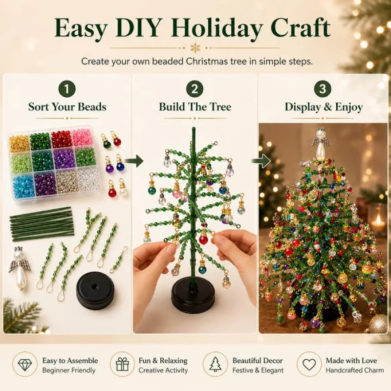 DIY Beaded Christmas Tree Kit, Crystal Bead Holiday Craft Set | DIY Beaded Christmas Tree Kit with Crystal Beads and Ornaments