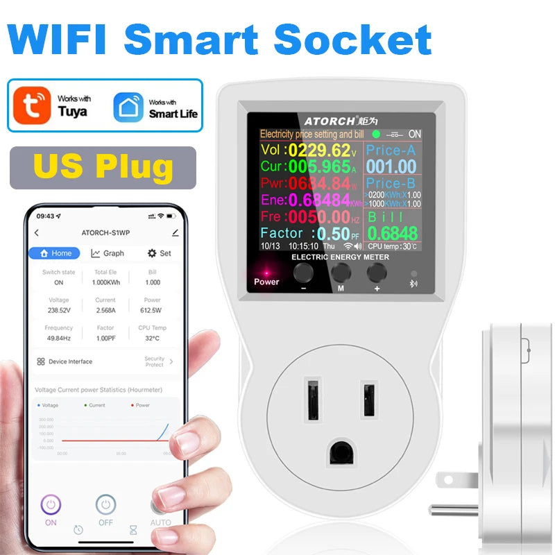 AC85-265V 16A Tuya WIFI Smart Socket Digital Wattmeter Electricity Consumption Power Kwh With Switch Power Energy Meter