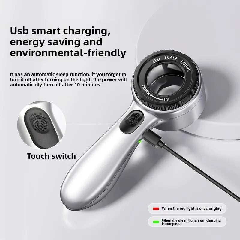 Magnifying Glass Rechargeable with UV Light High-definition High Magnification with Scale for Identifying Jewelry and Stamps