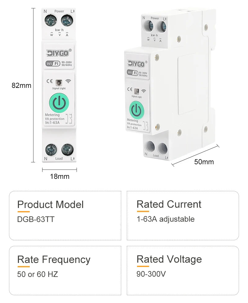 TUYA smartlife 1- 63A DIY GO 1P+N WIFI Smart Switch Energy Meter Kwh Metering Monitoring Circuit Breaker Timer Relay MCB