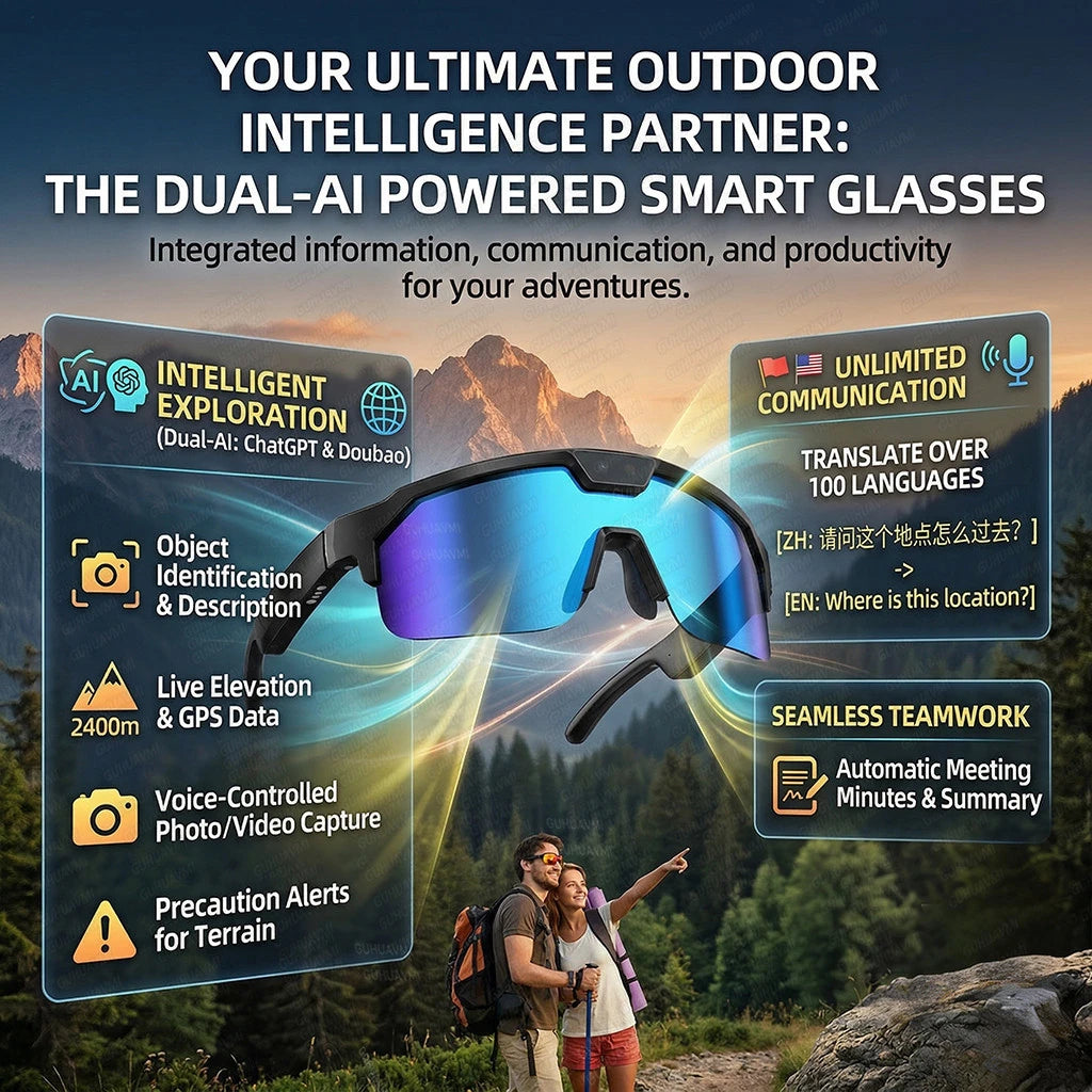 2026 New AI Camera Glasses, 1200P HD Video Recording, 30MP Photo Shooting, Voice Assistant, WiFi Sync for Cycling Hiking Travel