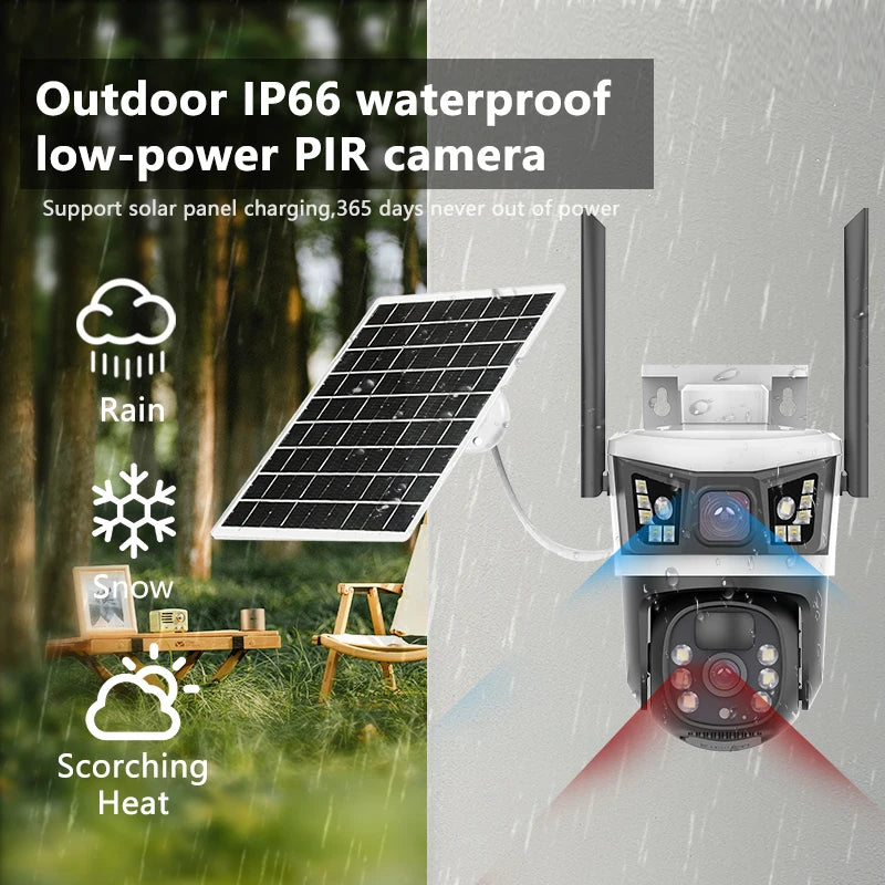 4G Solar Camera Outdoor 12MP 6K Dual Lens Dual Screens Security Video Monitor Cam Night Vision Waterproof CCTV IP Cameras Yoosee