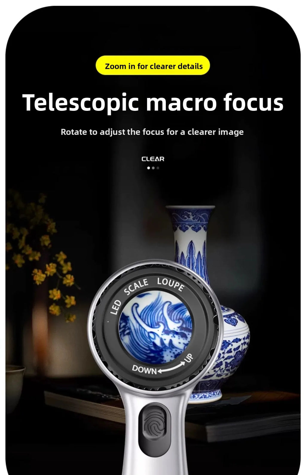 Magnifying Glass Rechargeable with UV Light High-definition High Magnification with Scale for Identifying Jewelry and Stamps