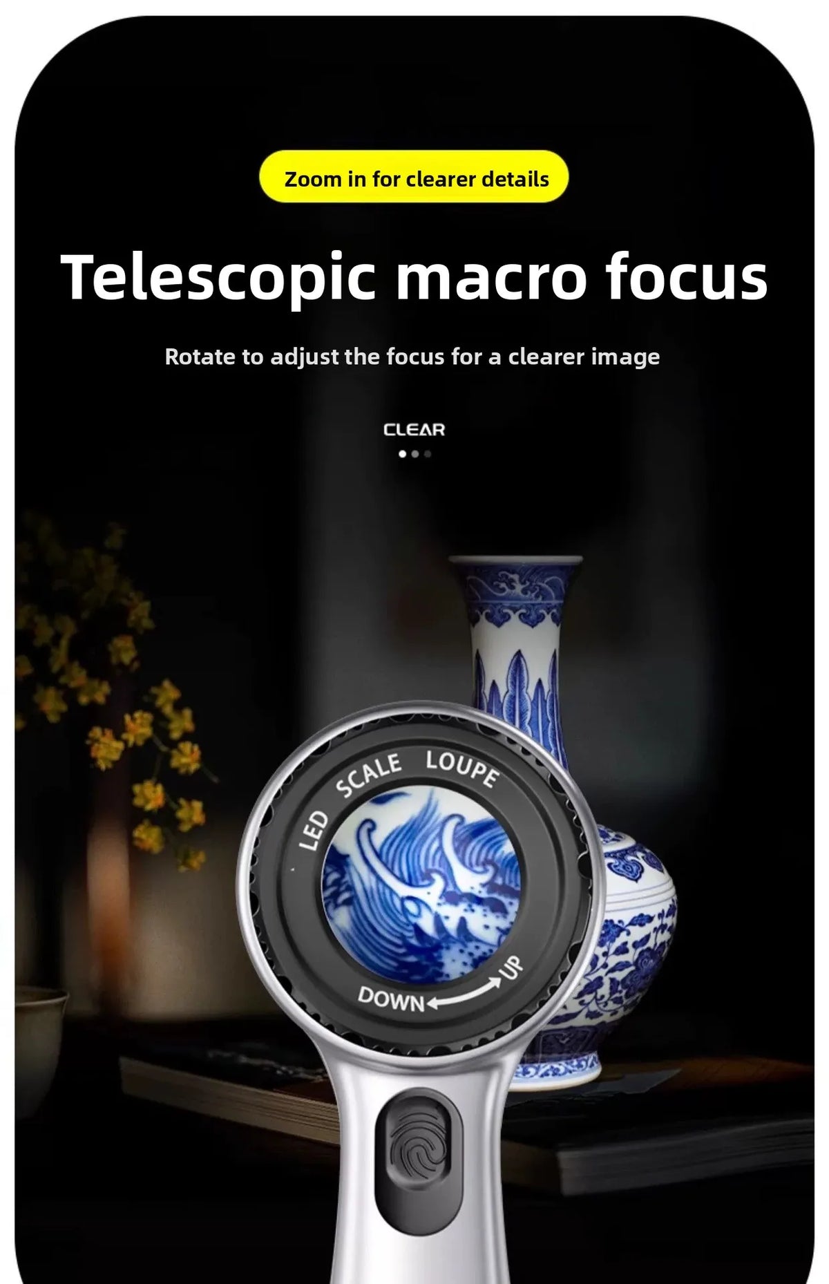 Magnifying Glass Rechargeable with UV Light High-definition High Magnification with Scale for Identifying Jewelry and Stamps