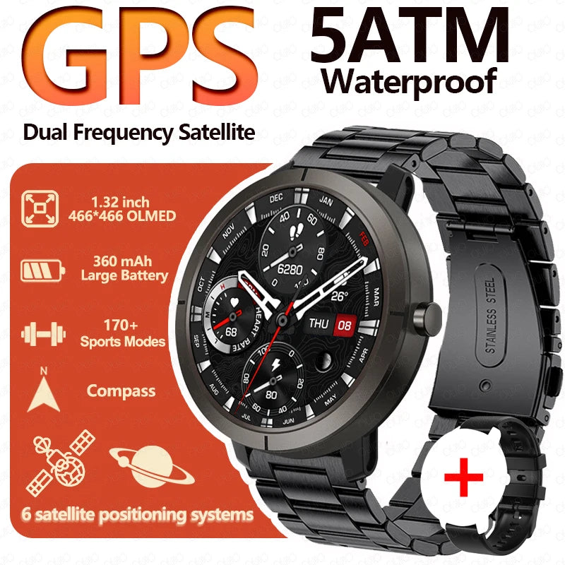 2026 GPS Smart Watch AMOLED 1.32 HD BT Call 5ATM Waterproof 170 Sport Modes 360mAh Large Battery Replaceable Strap Smart Watch