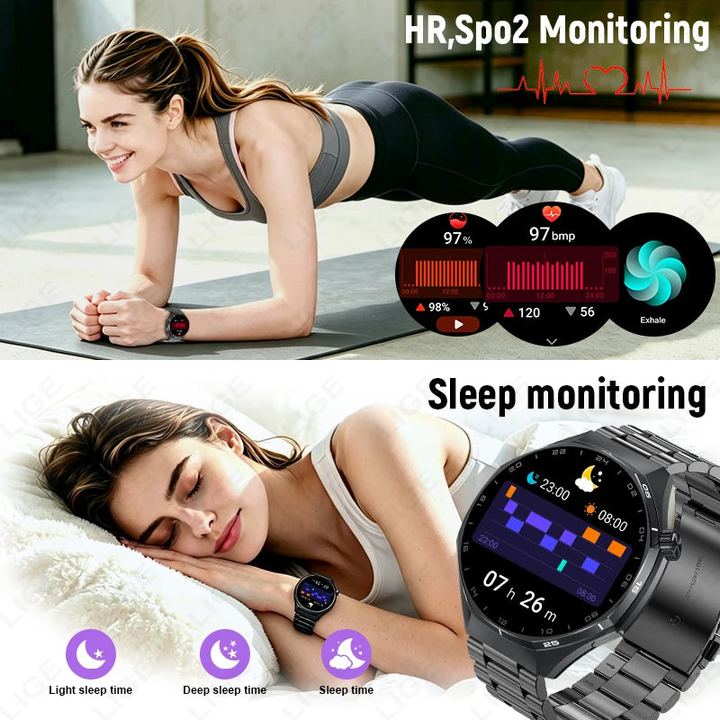 LIGE 2026 Smart Watch For Men IP68 Waterproof Sports Bluetooth Call Watch Smart Heart Rate Blood Oxygen Clock For Android IOS
