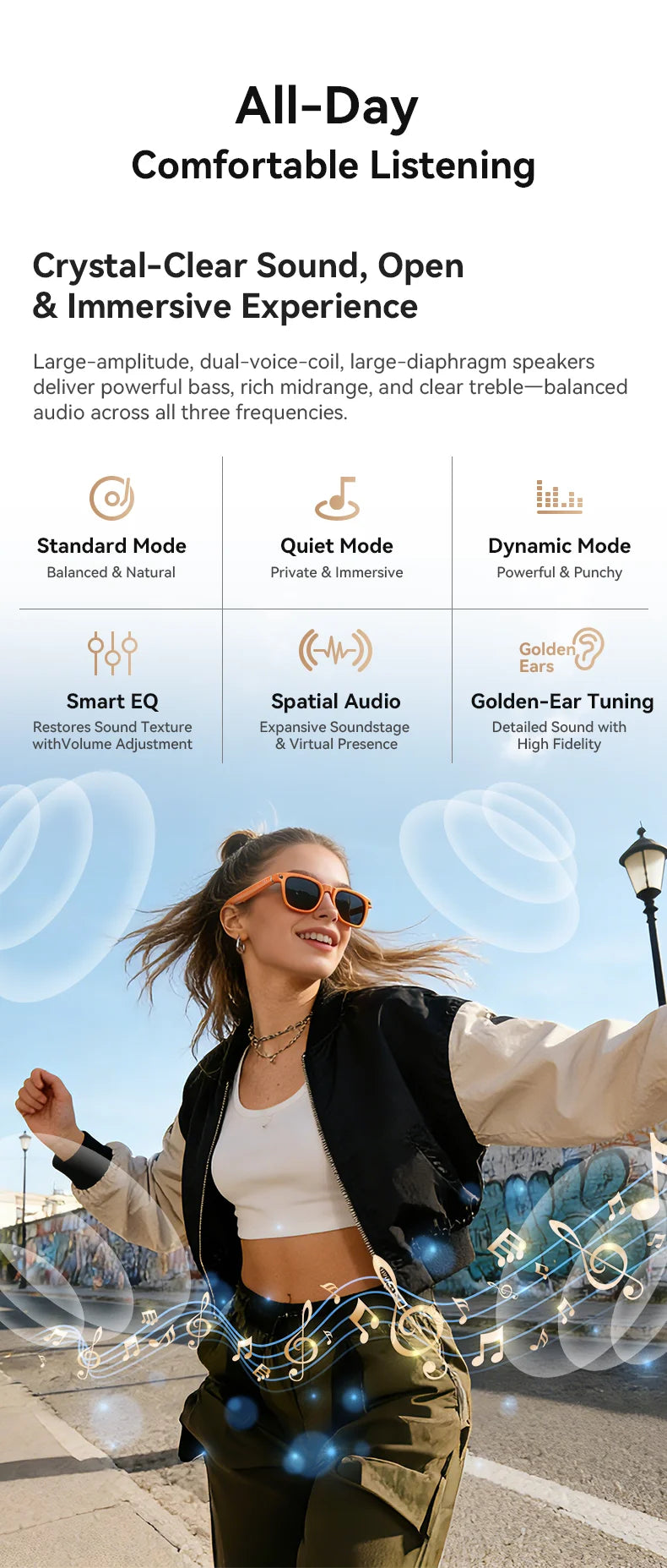 AI Smart Audio image Glasses, 3600mAh Charging Case, Hands-Free Call, Open-Ear Headphones, for Driving, Running, Daily Use