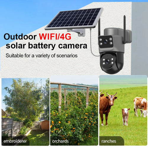 2.8'' 8MP Solar Camera Outdoor Dual Lens Wireless WIFI Surveillance IP Camera PIR Human Detection Solar Security CCTV Cam