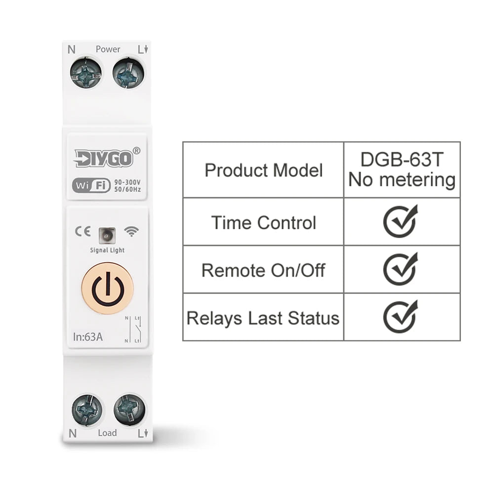 TUYA smartlife 1- 63A DIY GO 1P+N WIFI Smart Switch Energy Meter Kwh Metering Monitoring Circuit Breaker Timer Relay MCB
