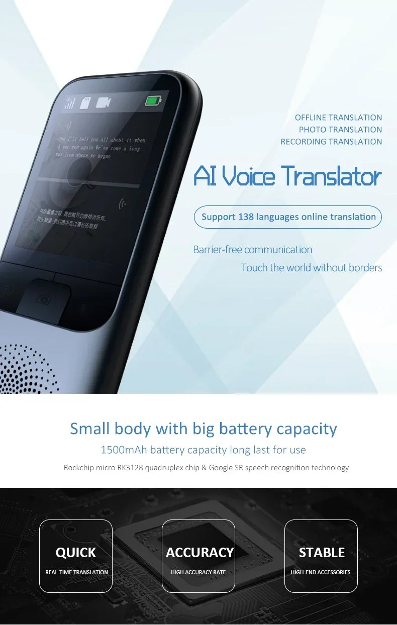138 Language T11 Smart Translator Portable Audio Offline Real-time Intelligent Voice AI Photo Translator - Offline Translation