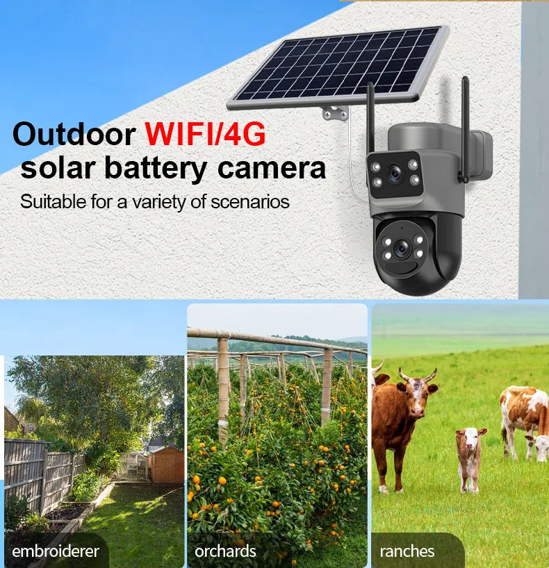 2.8'' 8MP Solar Camera Outdoor Dual Lens Wireless WIFI Surveillance IP Camera PIR Human Detection Solar Security CCTV Cam