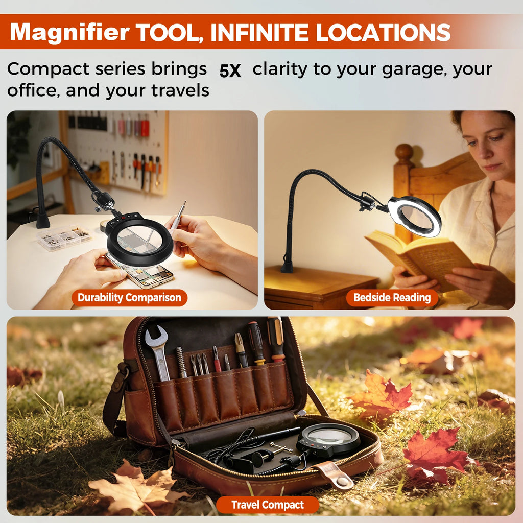 5X Magnifying Glass with Light 5 Color Modes Dimmable Lighted Magnifying Lamp Glass for Reading, Close Work, Hobbies, Crafts