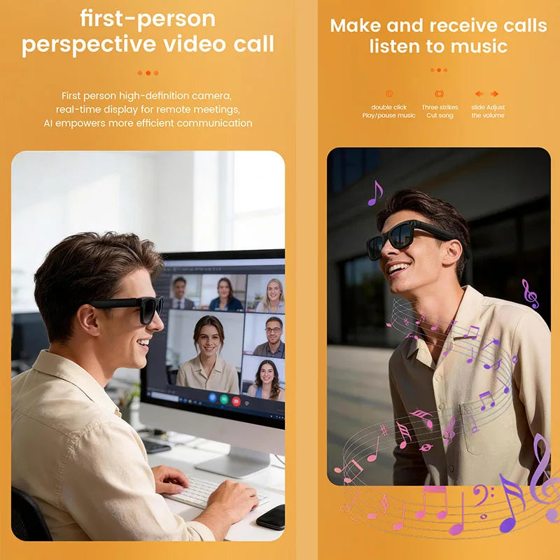 2026 New Smart AI Glasses with AI Translation 800W HD Camera EIS Stabilization 1080P Video Recording and WiFi Transmission