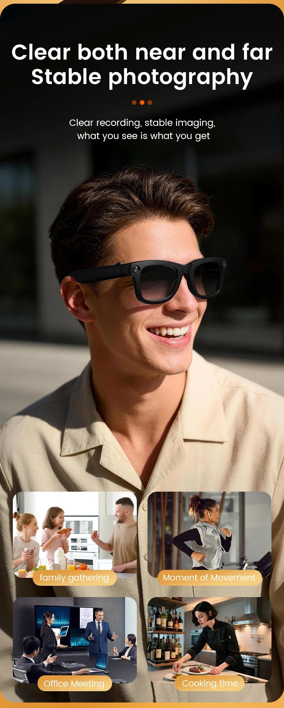 2026 New Smart AI Glasses with AI Translation 800W HD Camera EIS Stabilization 1080P Video Recording and WiFi Transmission