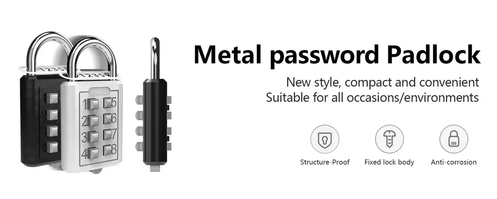 8 Digit Padlock Outdoor Waterproof Combination Zinc Alloy Travel Luggage Lock with Key for Suitcase Backpack Anti-Theft