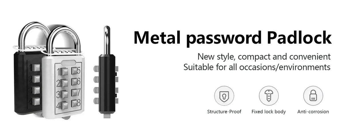 8 Digit Padlock Outdoor Waterproof Combination Zinc Alloy Travel Luggage Lock with Key for Suitcase Backpack Anti-Theft