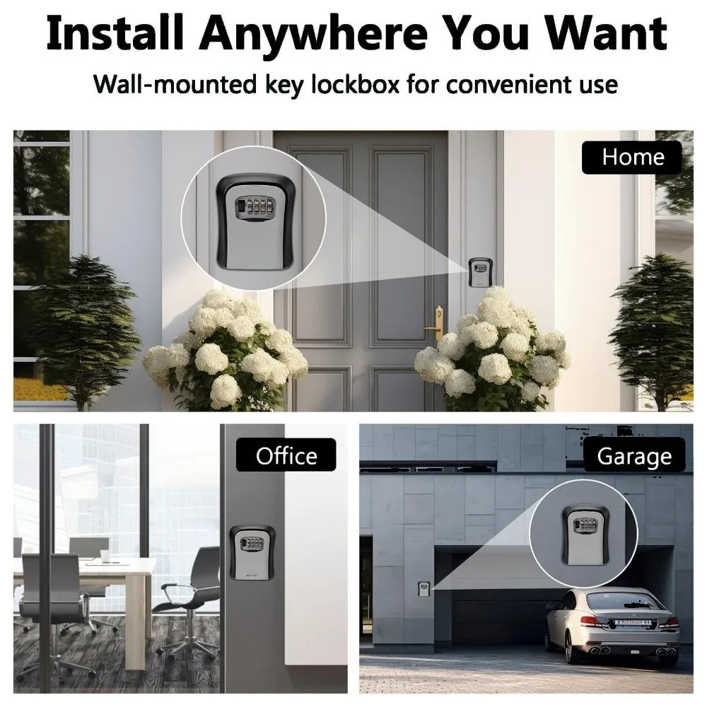 Key Lock Box 4 Digit Password  ABS Security Anti-theft Durable Wall Mounted Password Key Box for Home or Office Key Safe Storage