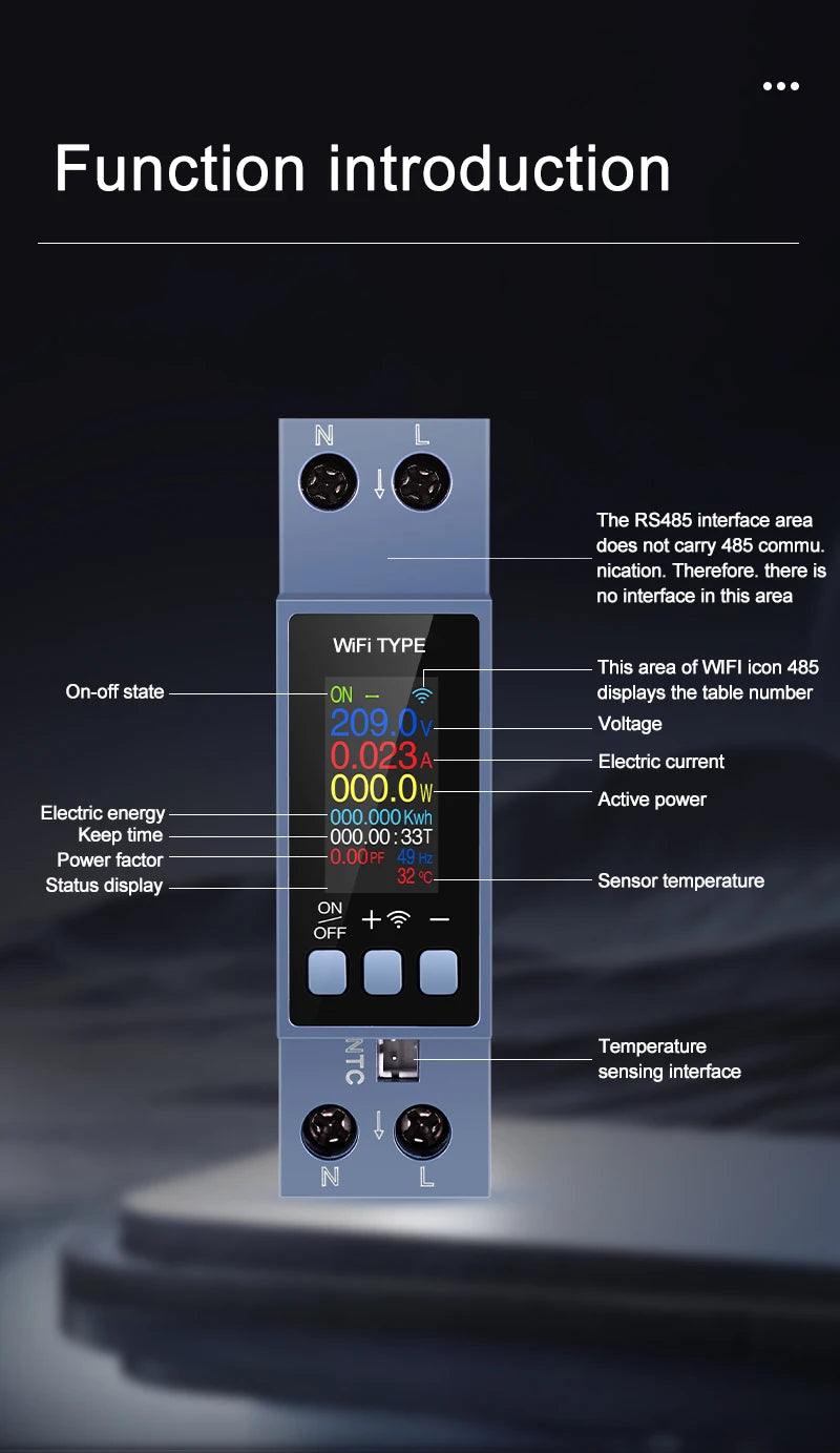 Tuya WiFi 8 In1 Smart Circuit Breaker Power Meter AC 85-290V Smart Switch Energy Meter APP Control with LCD Voltage Protection
