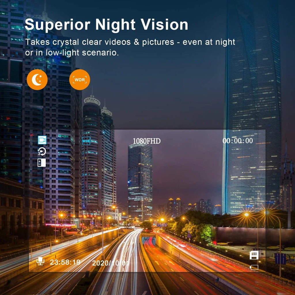 HONGTONG 2 Inch 3 Lens Car Dash Cam 1080P HD Night Vision Front Inside Rear Recording with WiFi