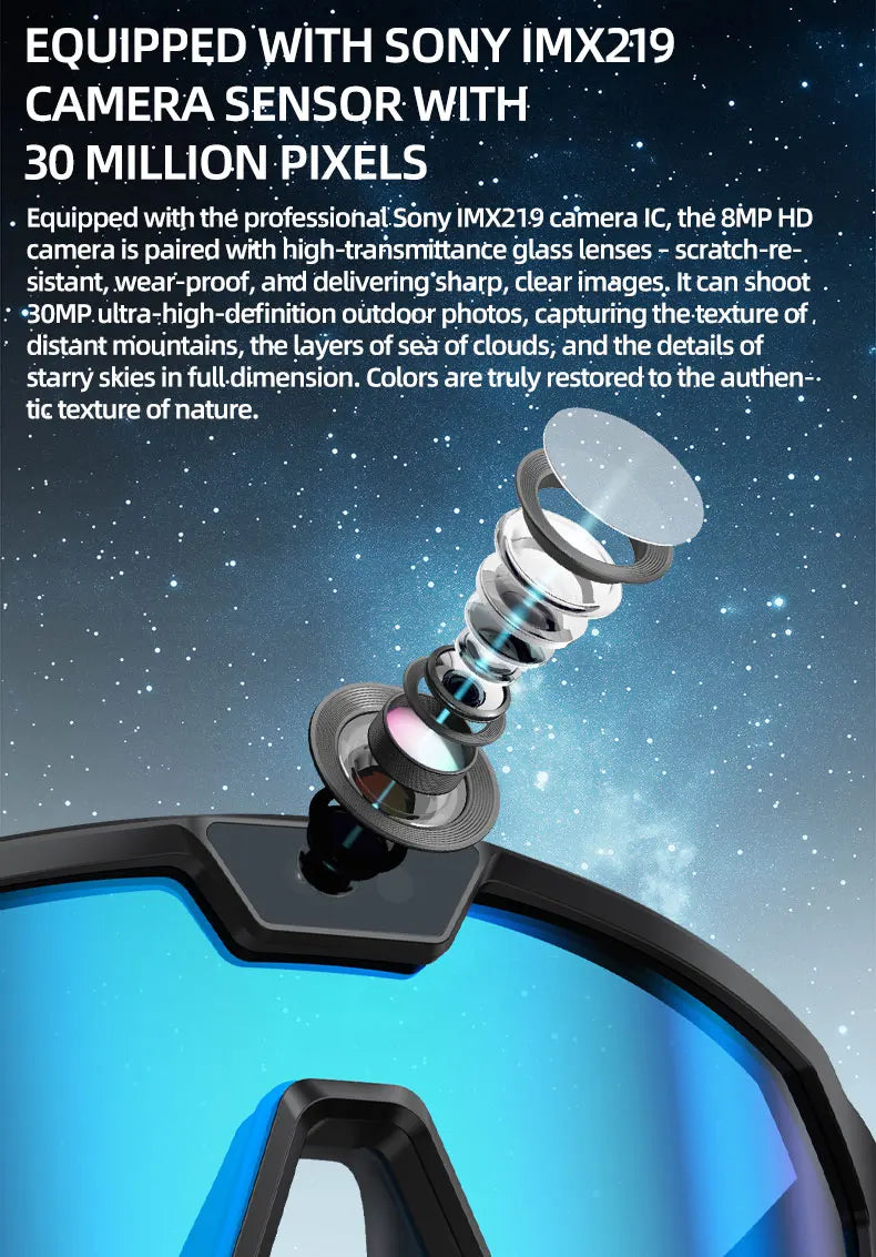 2026 New AI Camera Glasses, 1200P HD Video Recording, 30MP Photo Shooting, Voice Assistant, WiFi Sync for Cycling Hiking Travel